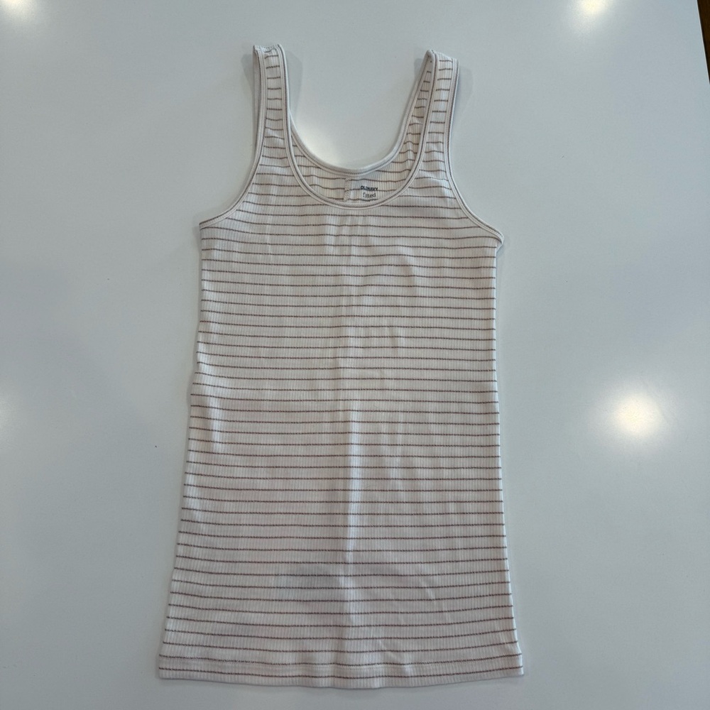 Old Navy Fitted Women’s Ribbed Tank~Cream w/Metallic Copper Pinstripes SZ SM